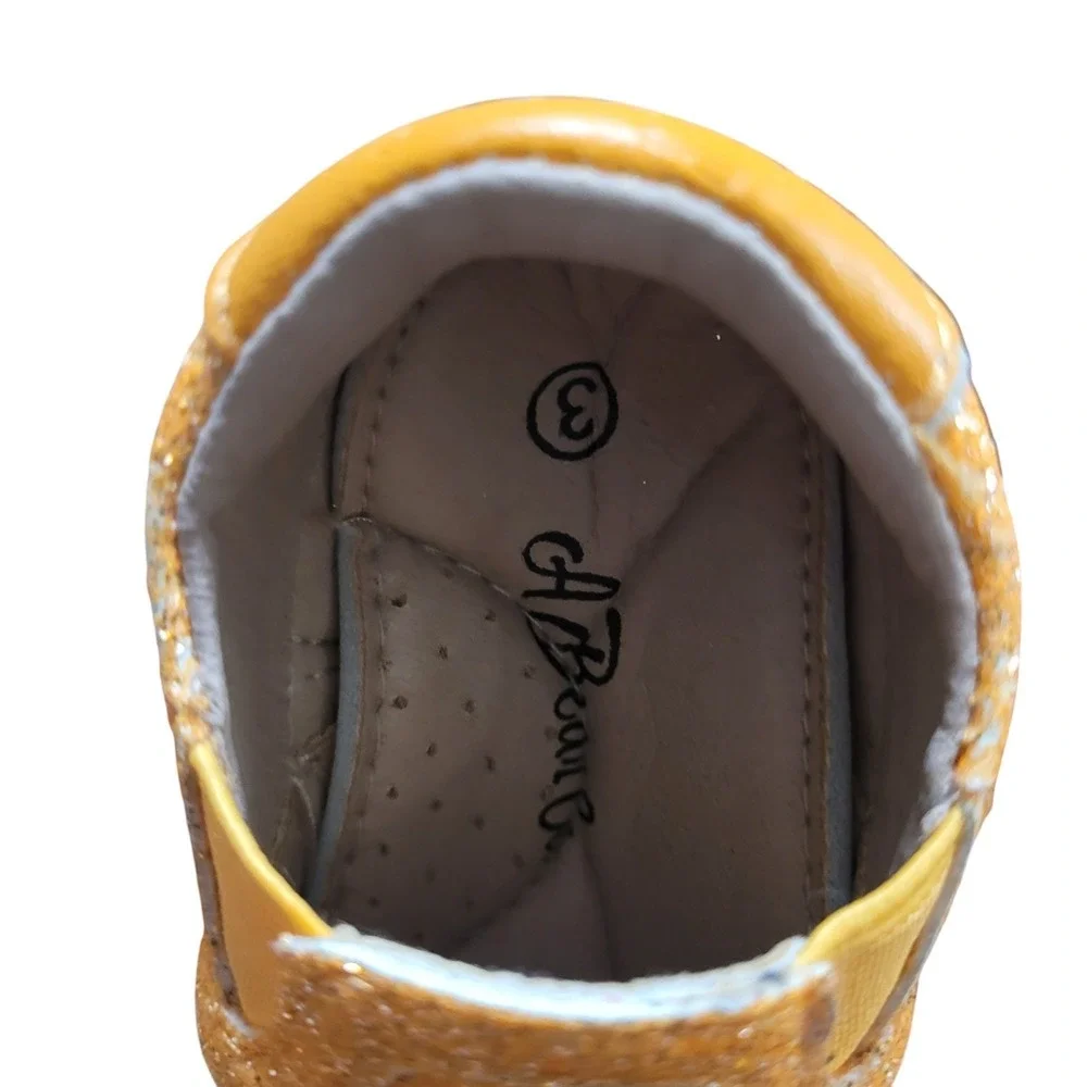Leather Girl Baby Size 3C Orange Smooth Glitter Slides Flats Shoes‎ A Bear Co